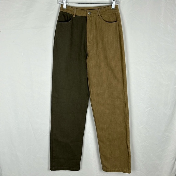 Le Lis Brown Khaki Two Tone Color Block Wide Leg High Waist Pants -Size Small - Picture 1 of 8